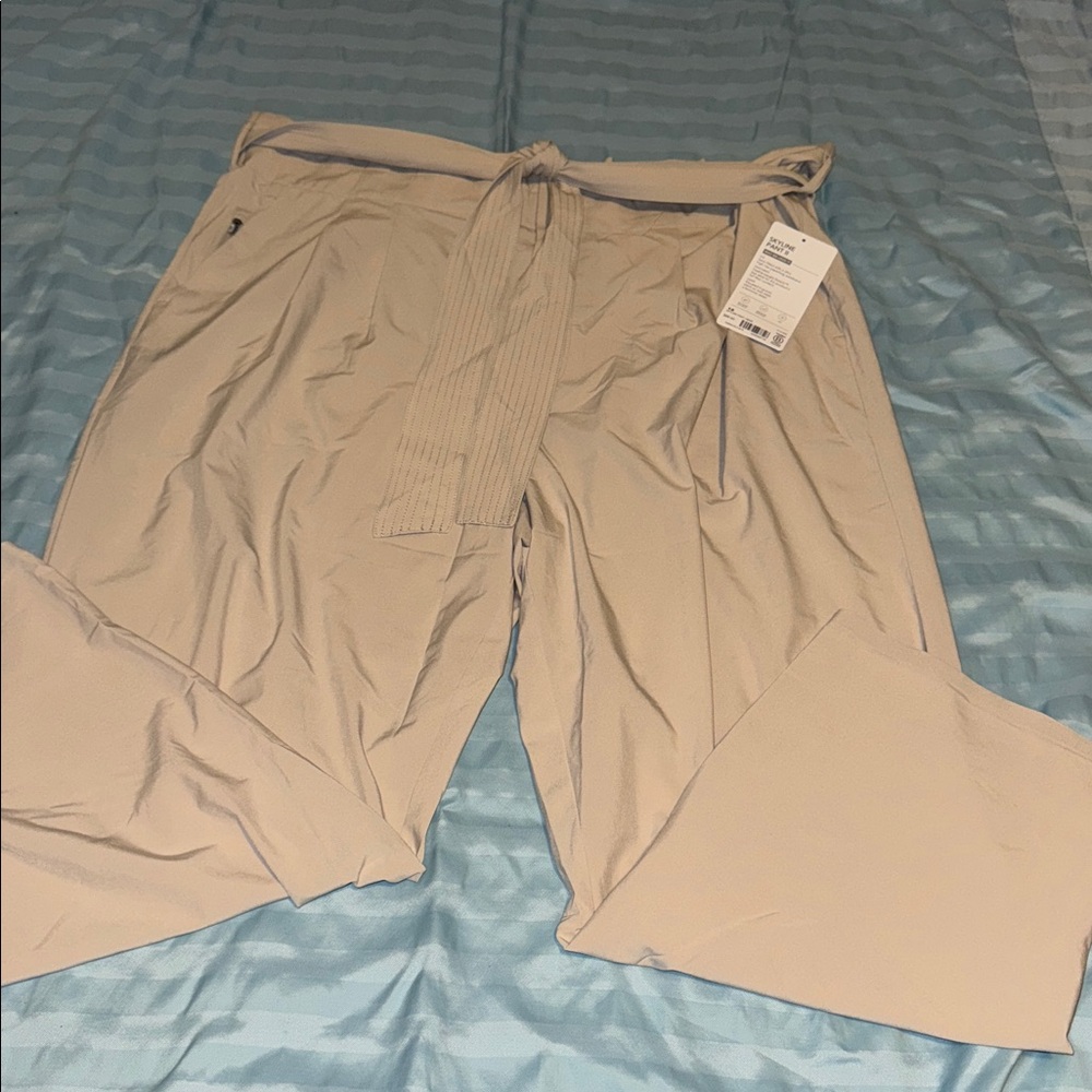 Athleta Beige Tie-Waist Wide-Leg Pants